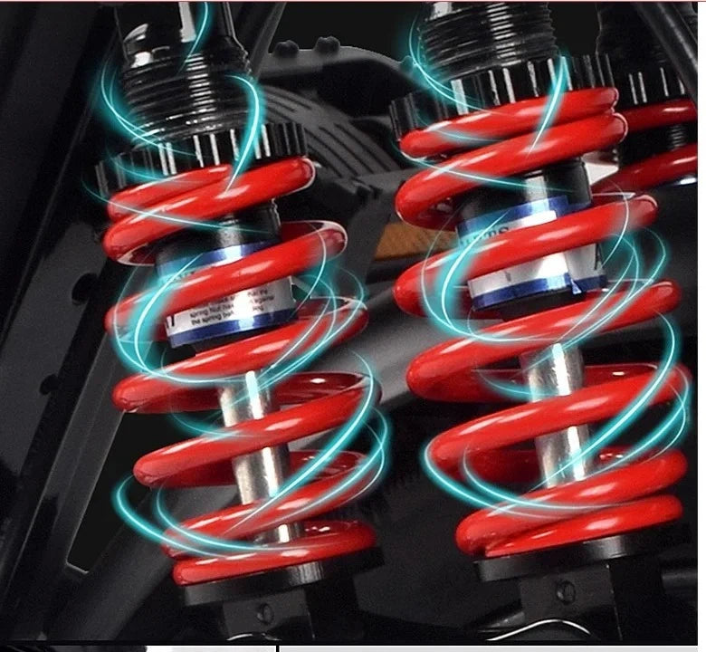 Close-up of red shock absorbers with a black background