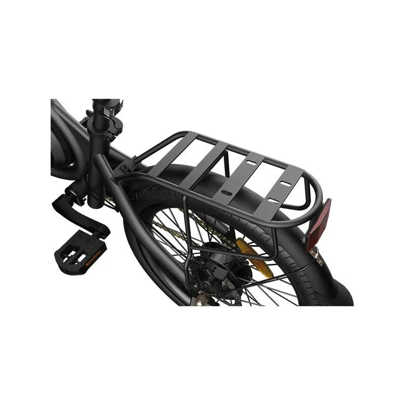 Bicycle with a black rear rack on a white background