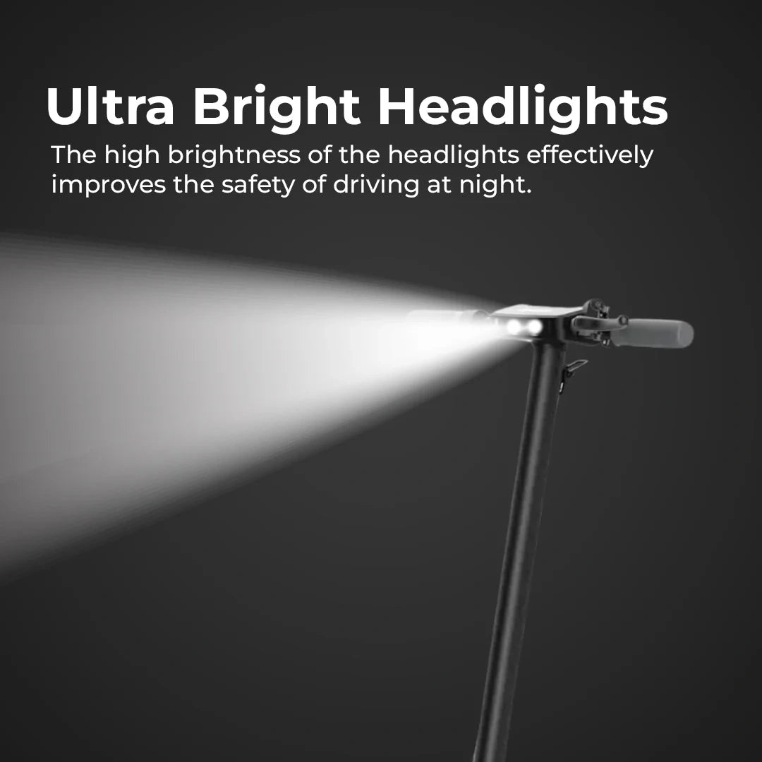 Ultra bright headlights with a black background and text highlighting their safety benefits.