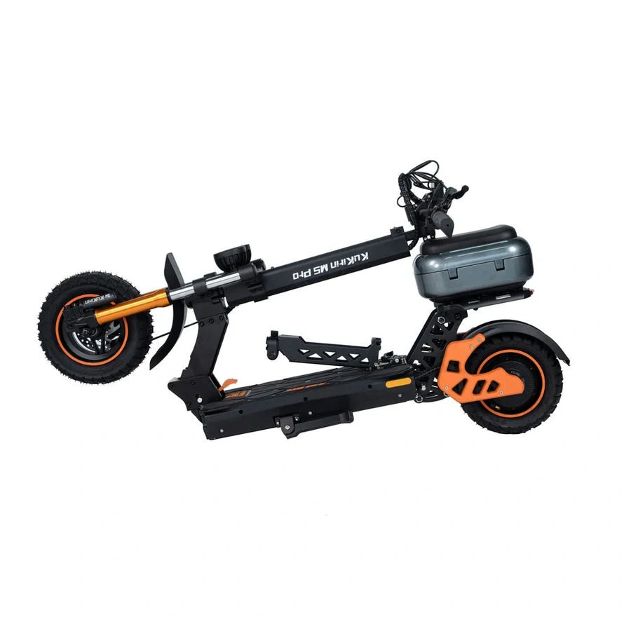 Black and orange electric scooter on a white background