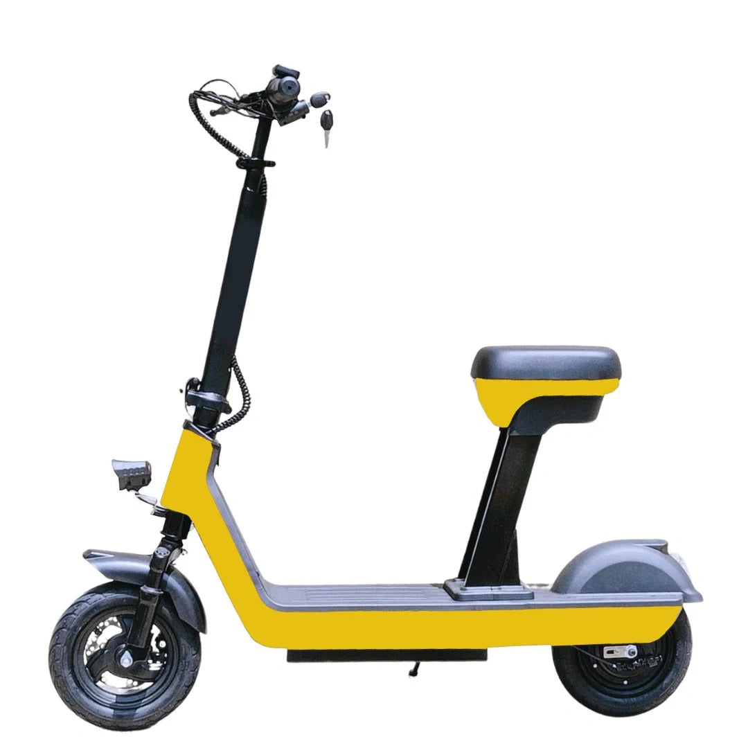Yellow and black electric scooter on a white background