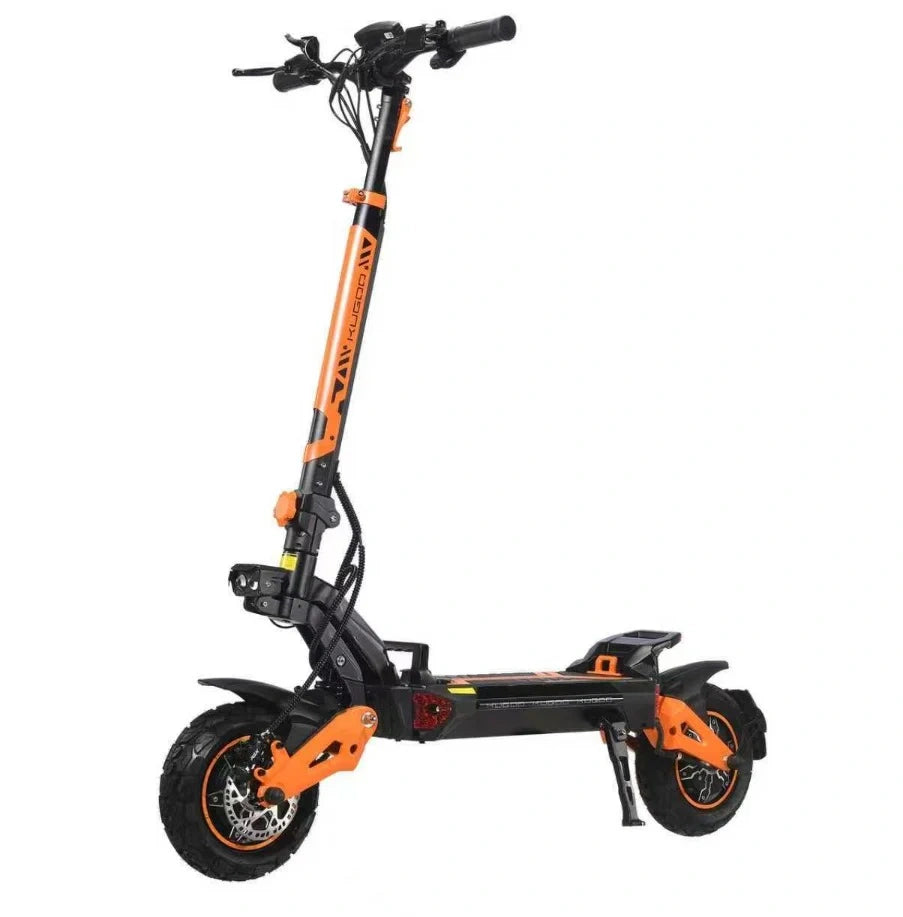 Black and orange electric scooter on a white background