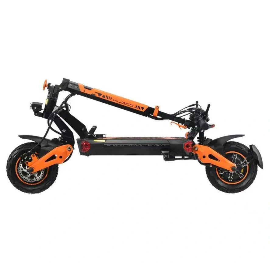 Black and orange electric scooter on a white background