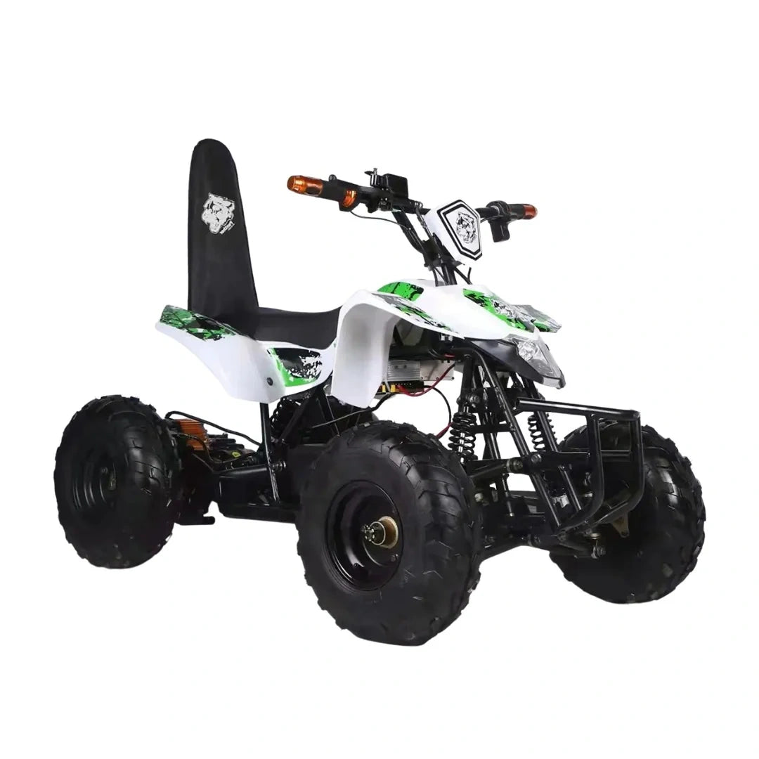 White and green ATV on a white background