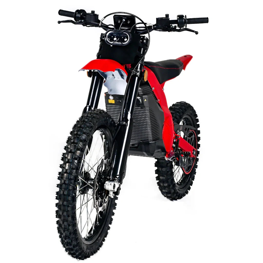 Black and red dirt bike on a white background