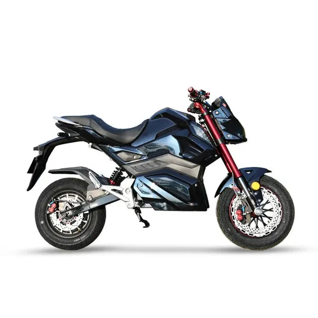 Modern motorcycle with a black and red design on a white background