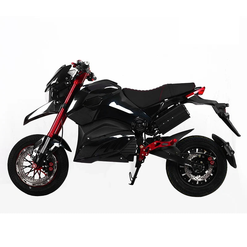 Black motorcycle with red accents on a white background