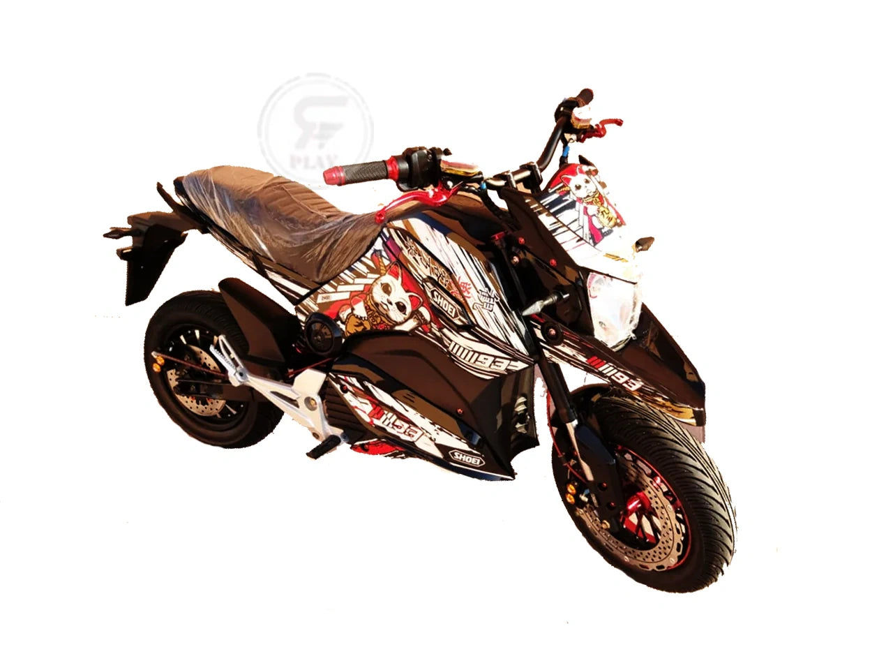 Motorcycle with a brown and black design on a white background