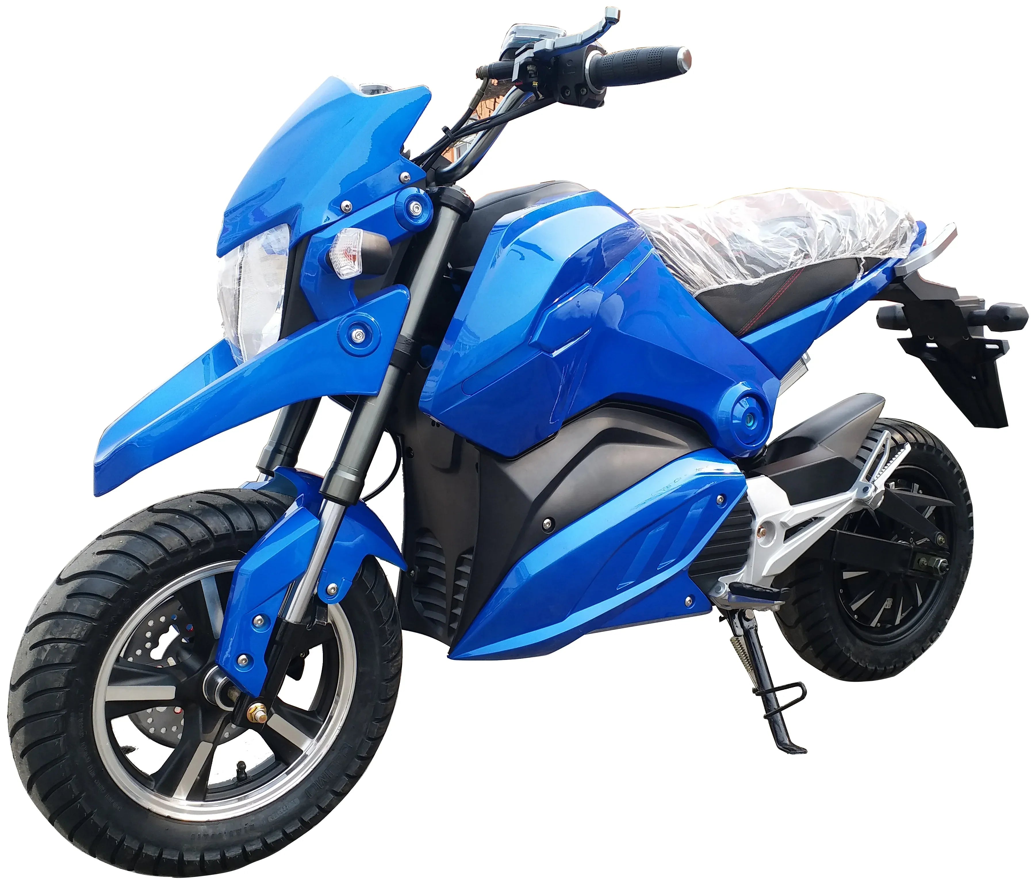 Blue electric motorcycle on a white background