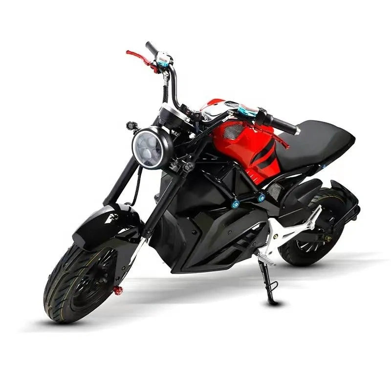 Black and red motorcycle on a white background