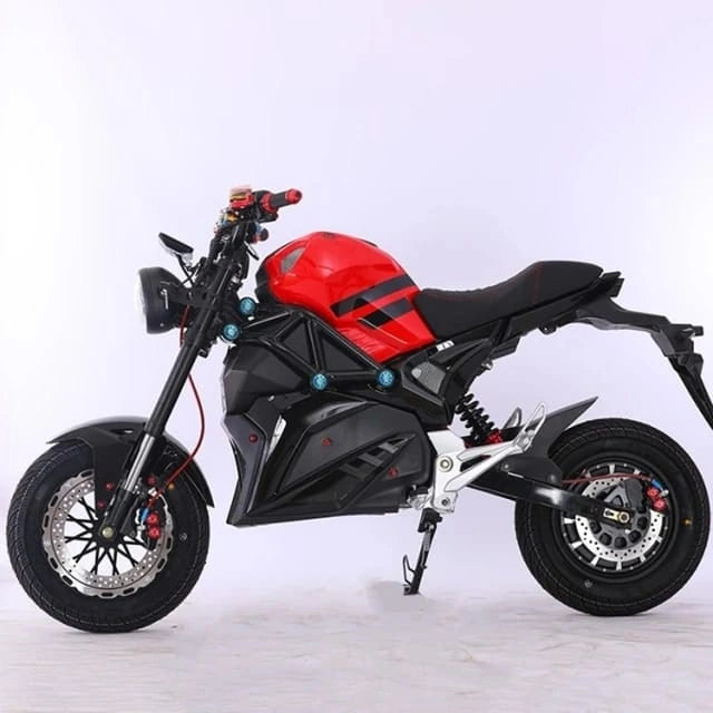 Black and red electric motorcycle on a white background