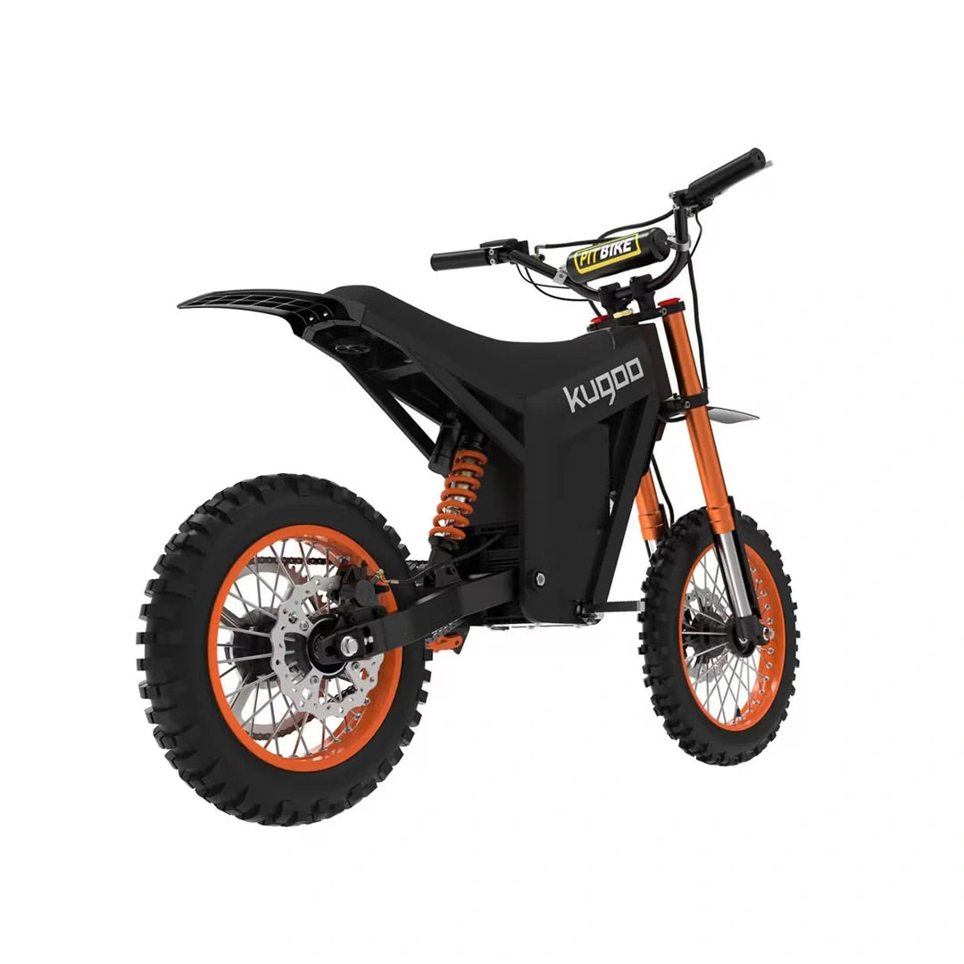 Black and orange dirt bike with 'Kugoo' branding on a white background