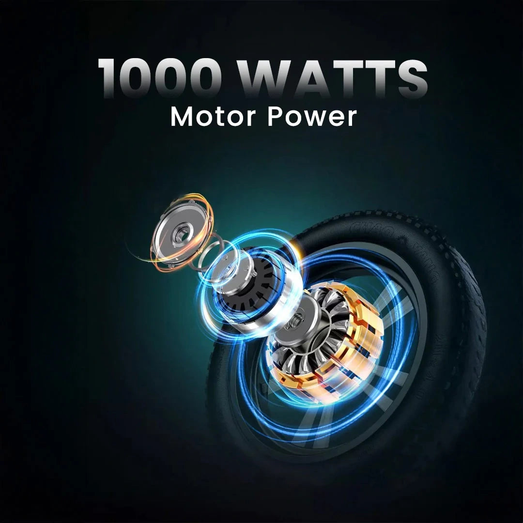 Motor components with '1000 Watts Motor Power' text on a dark background
