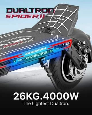 Dualtron Spider II electric scooter with specifications on a gradient background