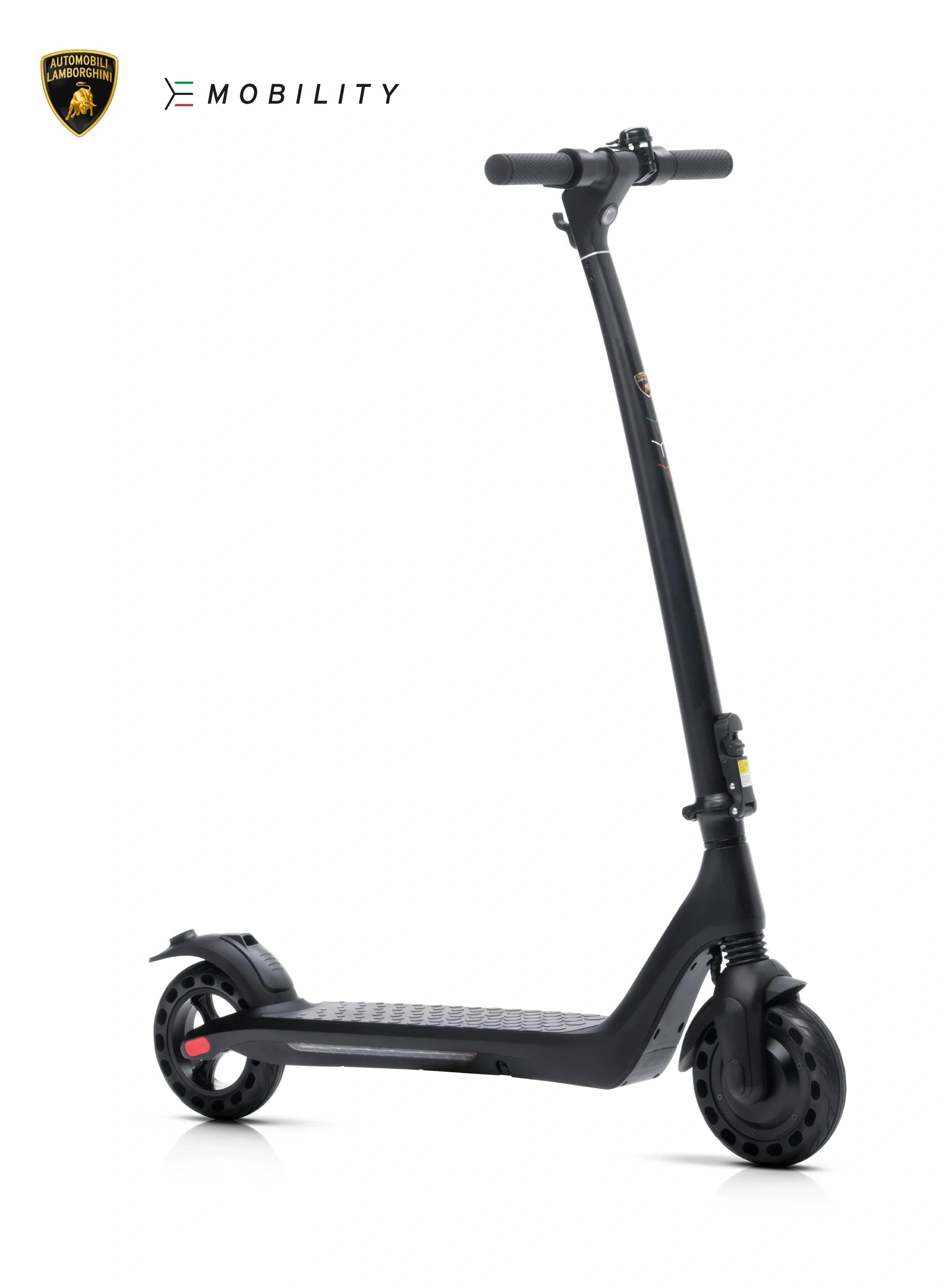 Black scooter with Lamborghini Mobility logo on a white background