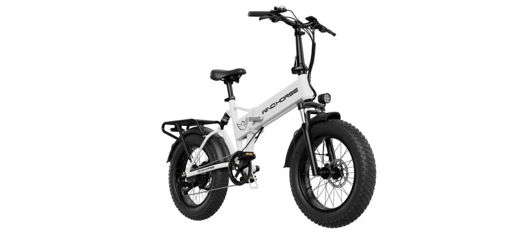 White electric bike with black accents on a white background