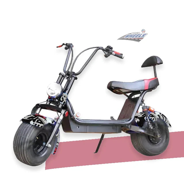 Black electric scooter with a red stripe on a white background