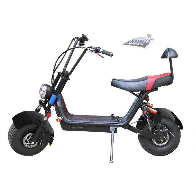 Black electric scooter with red accents on a white background