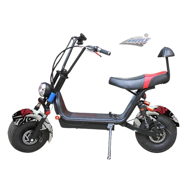 Electric scooter with black and red design on a white background