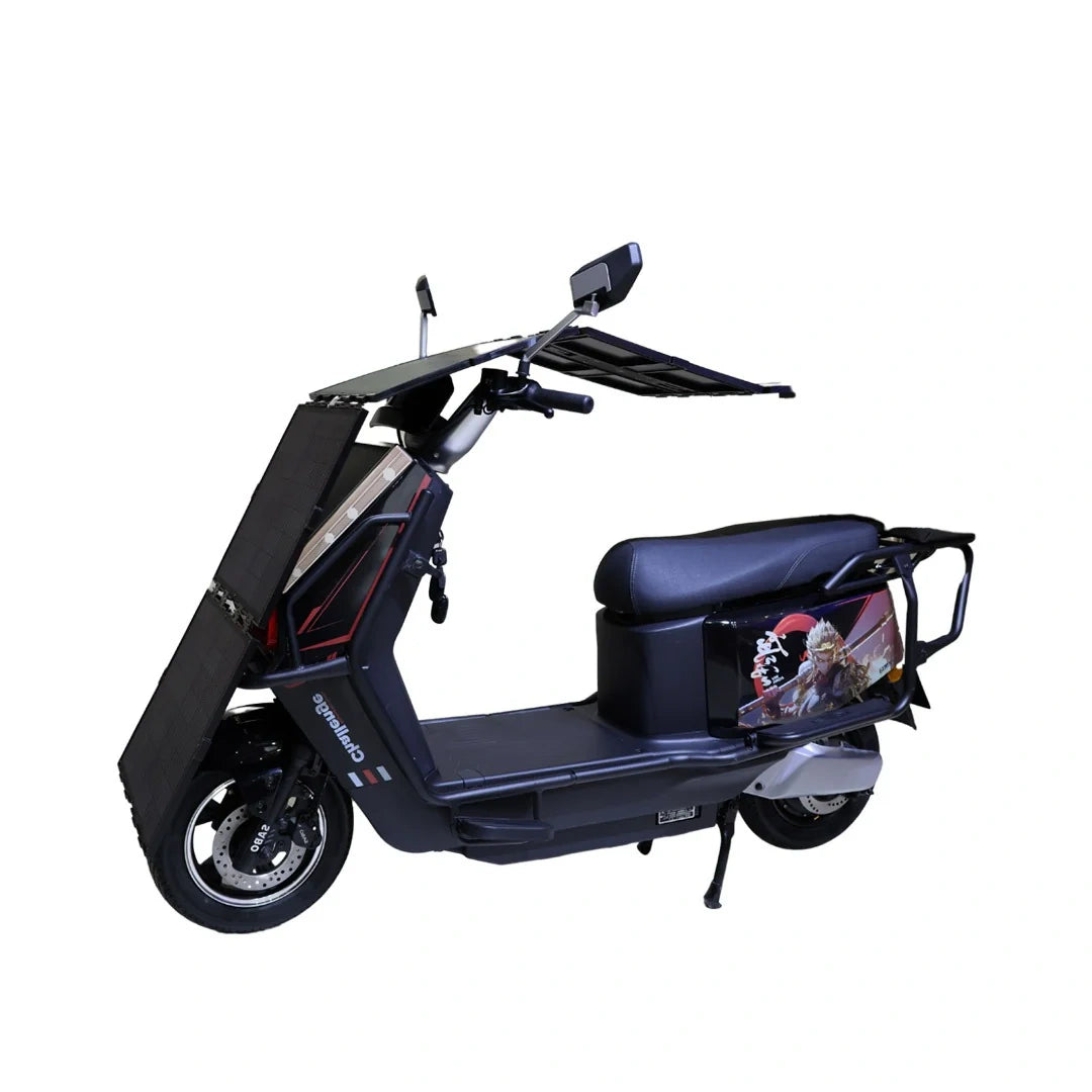 Black electric scooter with a visible brand logo on a white background