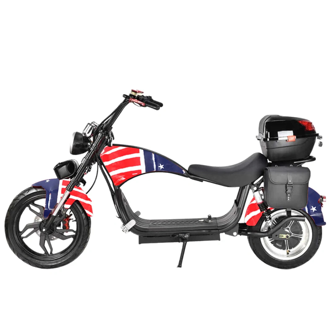 Motorcycle with American flag design on a white background