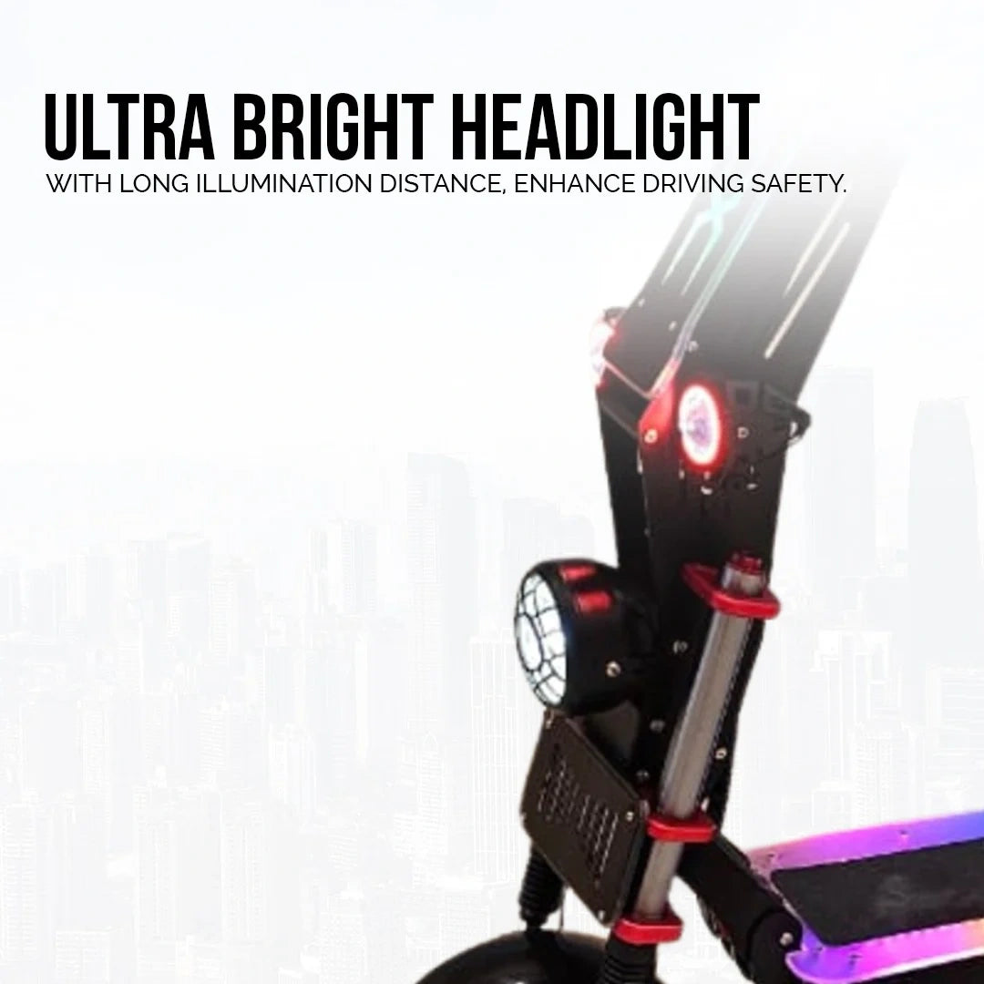 E-scooter with ultra bright headlights on a white background