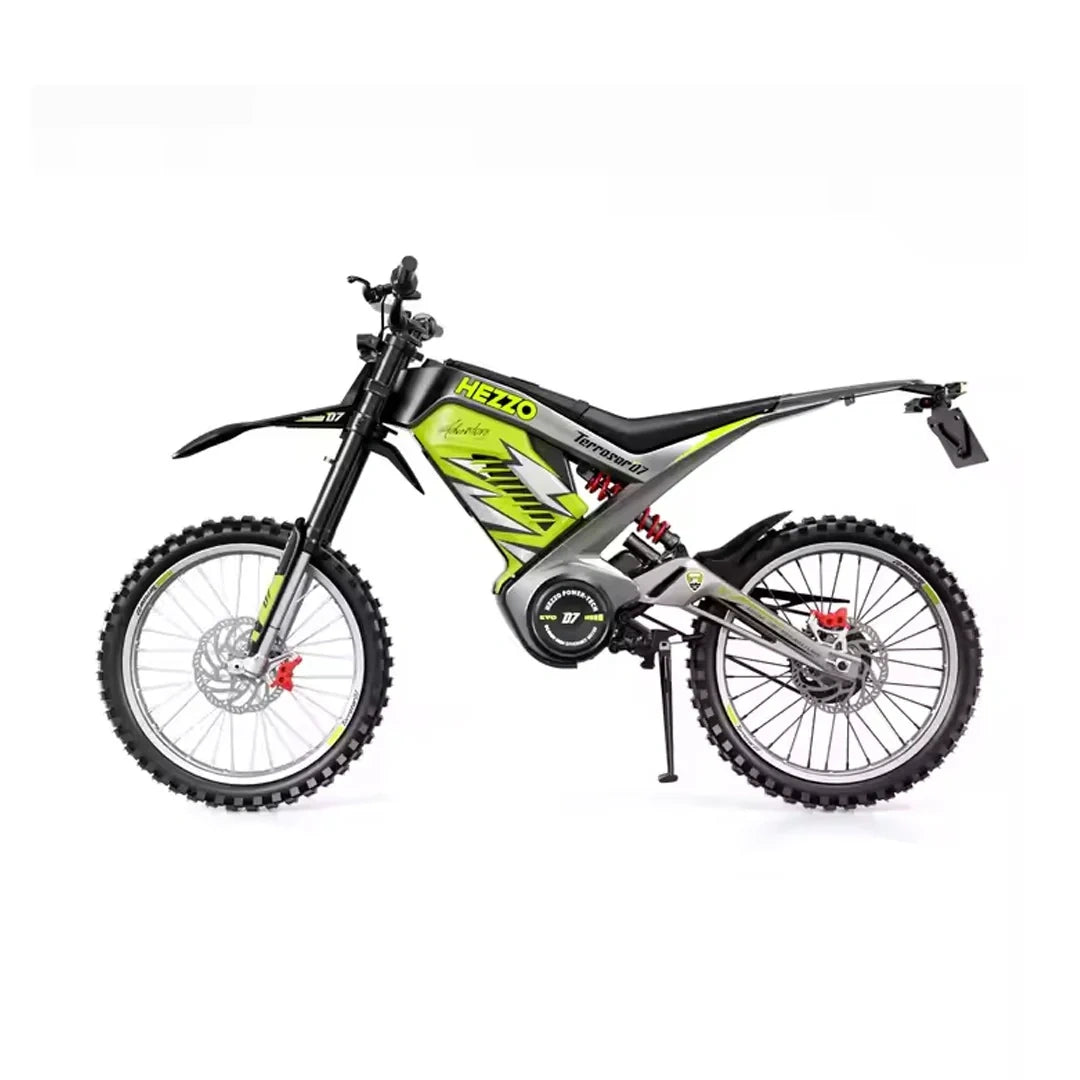 Electric bike with green and black design on a white background