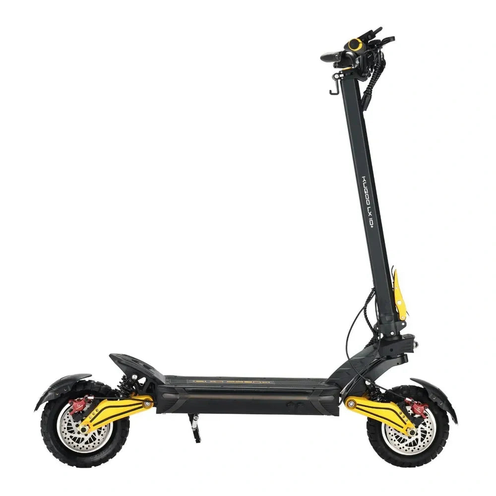 Black and yellow electric scooter on a white background