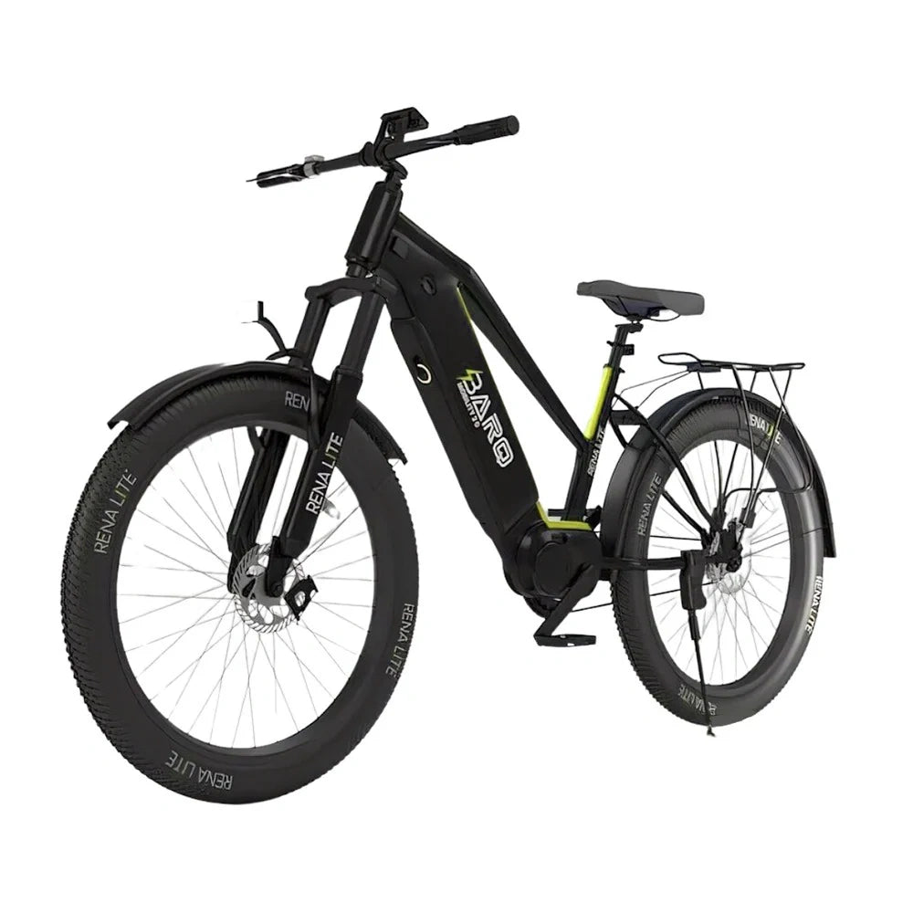 Black electric bike with visible branding on a white background