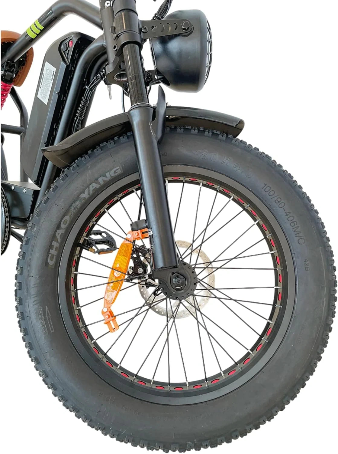 Close-up of a bicycle wheel with a white background