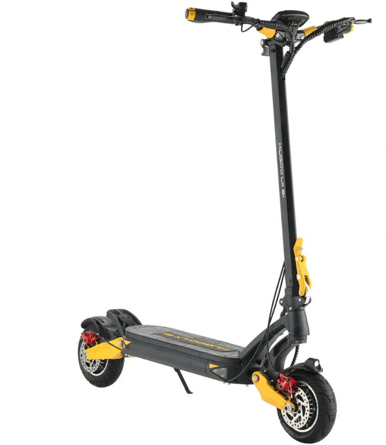 Black and yellow electric scooter on a white background