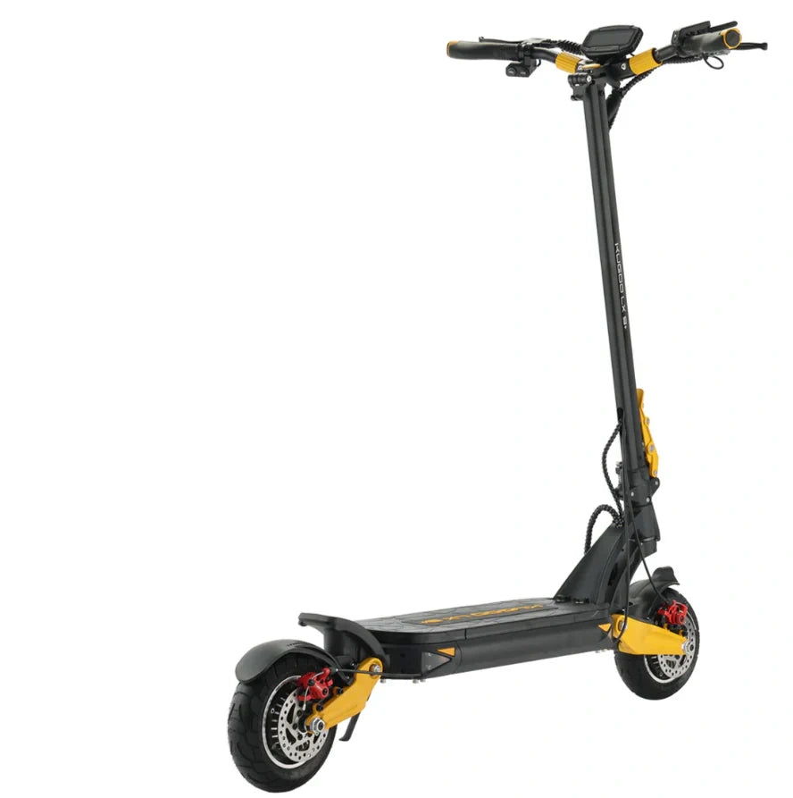 Black and yellow electric scooter on a white background
