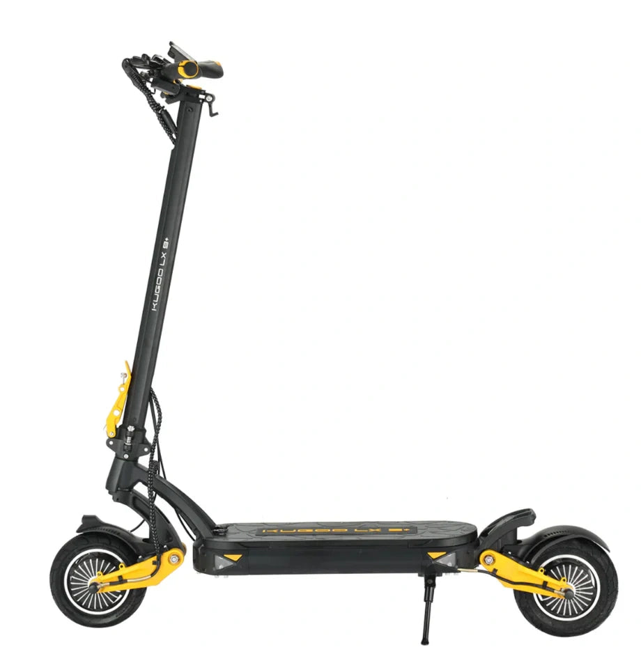 Black and yellow electric scooter on a white background