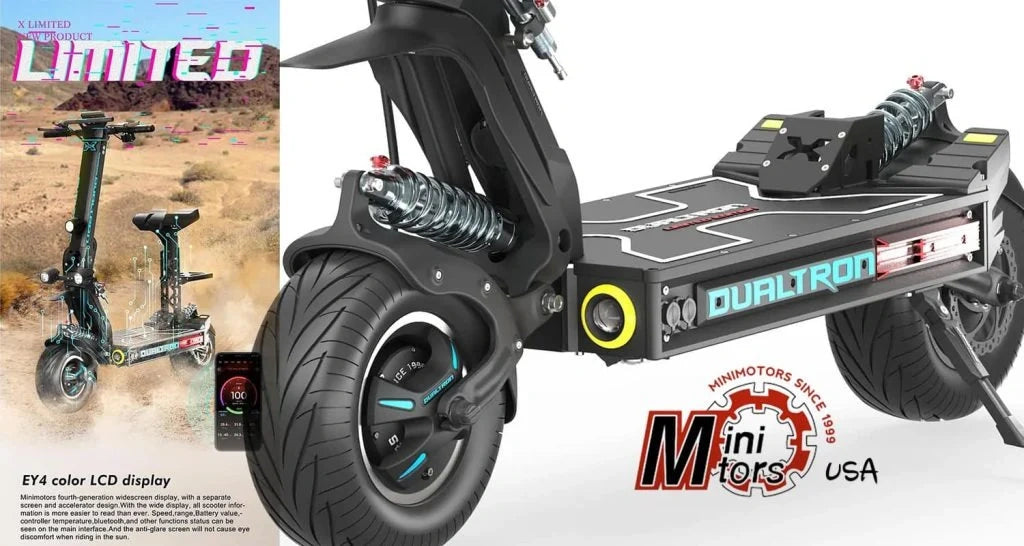 Electric scooter with 'Mini Motors USA' branding on a white background