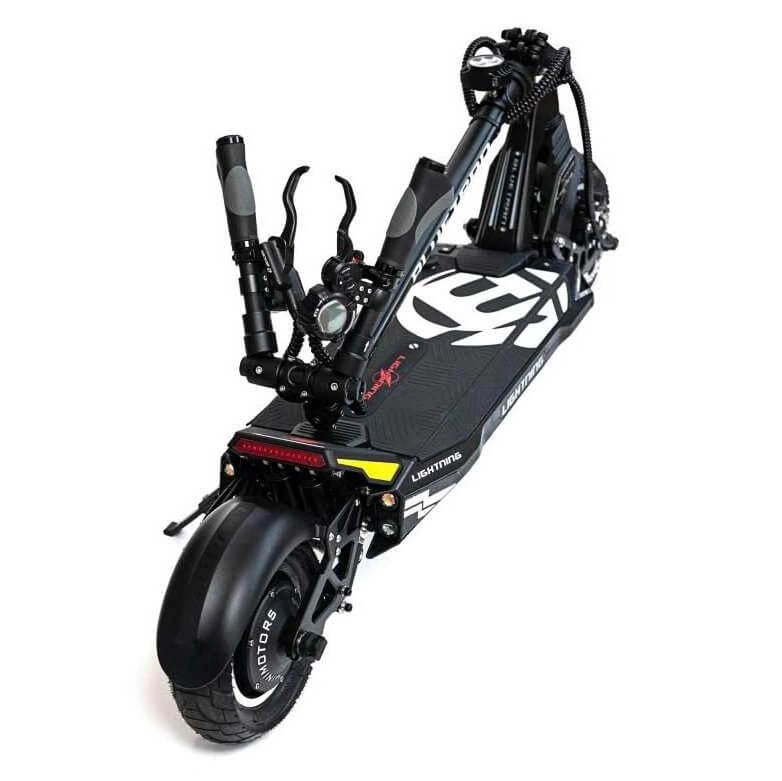 Black electric scooter with visible branding on a white background