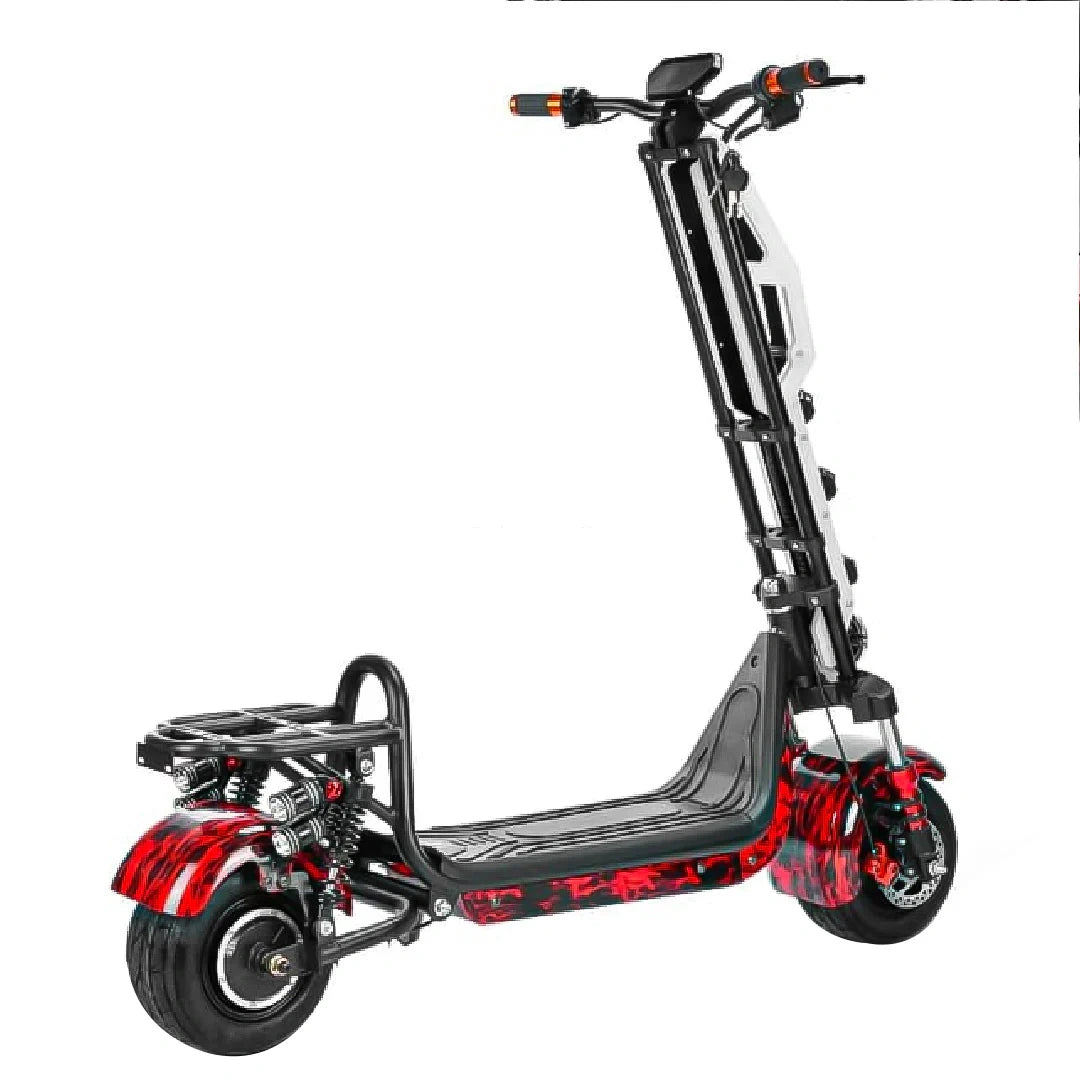 Black and red electric scooter on a white background