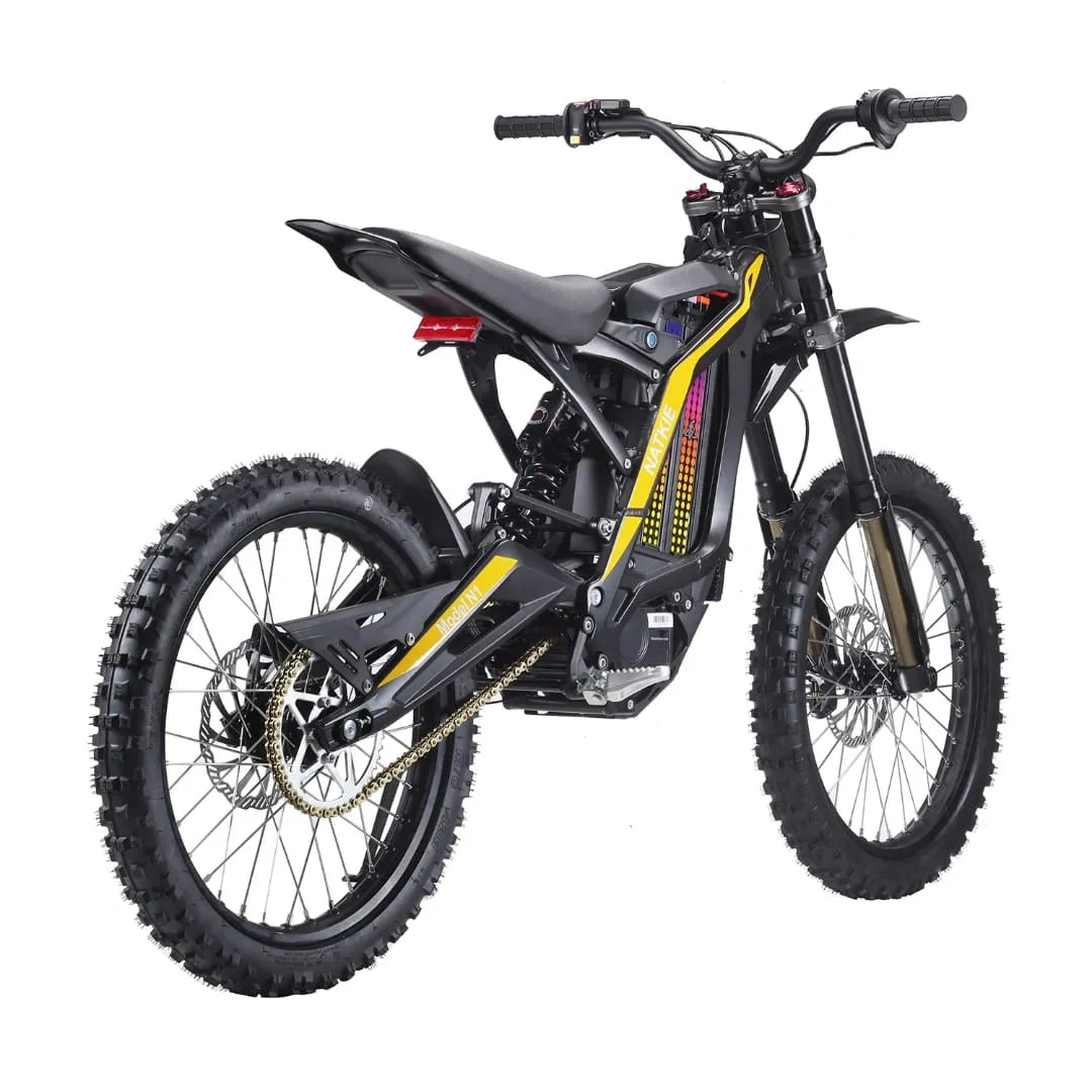 Black and yellow electric bike on a white background