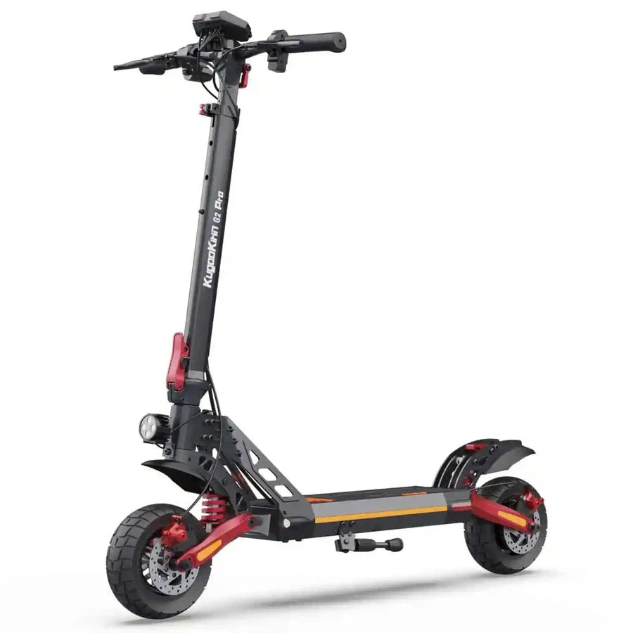 Black electric scooter with red accents on a white background
