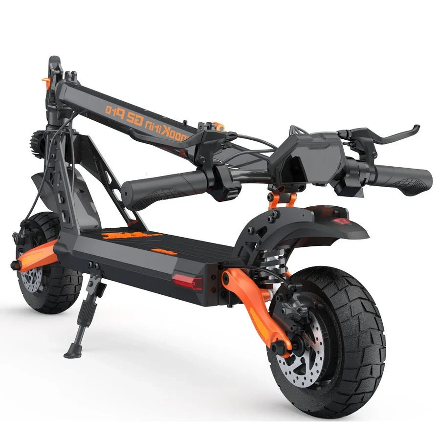 Black and orange electric scooter on a white background