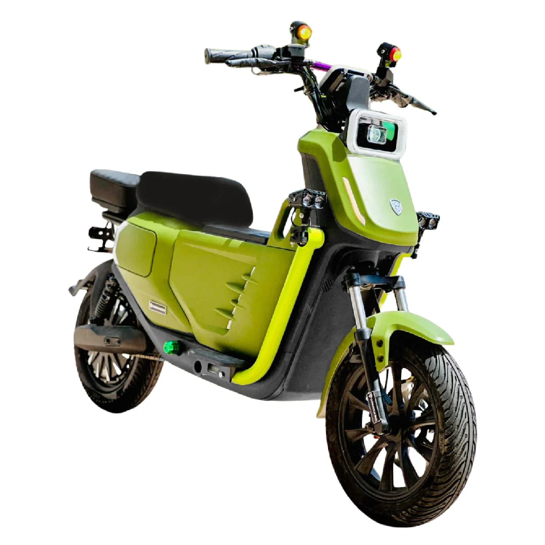 Green electric scooter on a white background