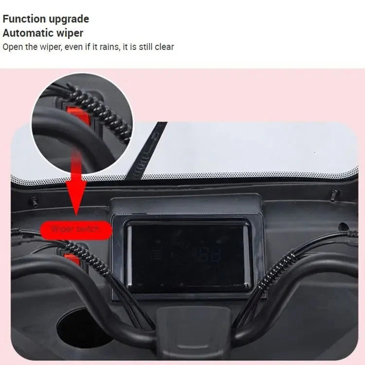 Car windshield wiper system with text indicating automatic wiper function.