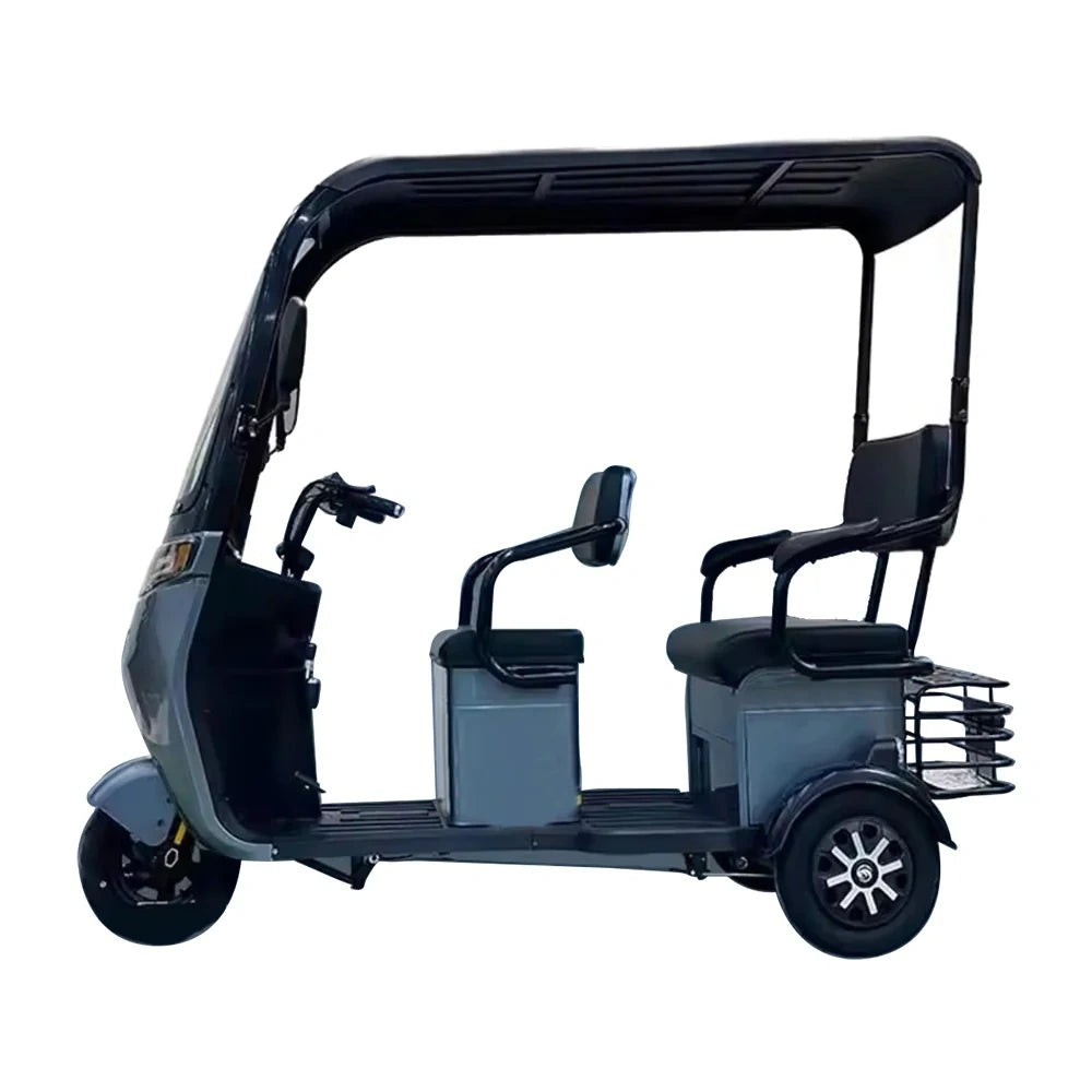 Black electric rickshaw on a white background