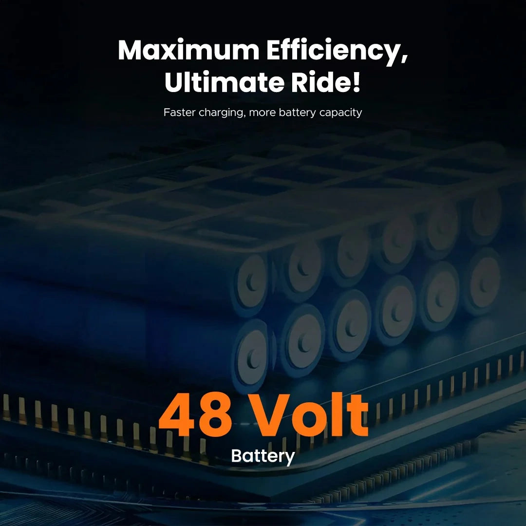 48 Volt battery with text on a dark background