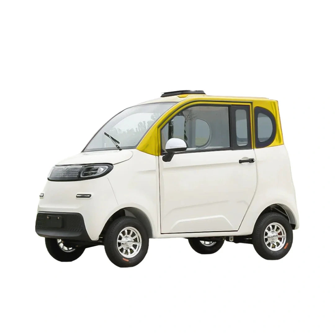 Small white and yellow vehicle on a white background