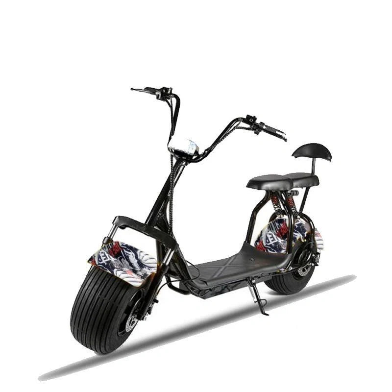 Black electric scooter with large wheels on a white background