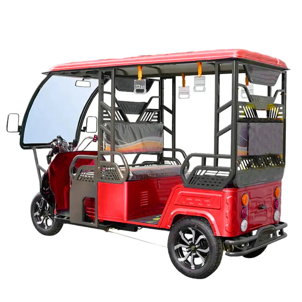 Red electric vehicle with a canopy on a white background
