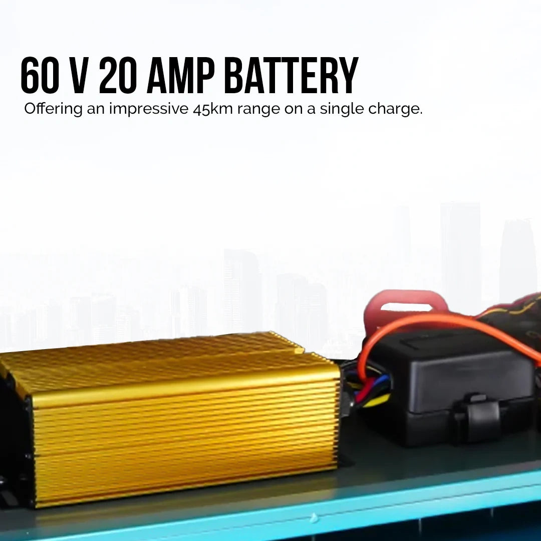 60 V 20 Amp battery with connectors on a white background