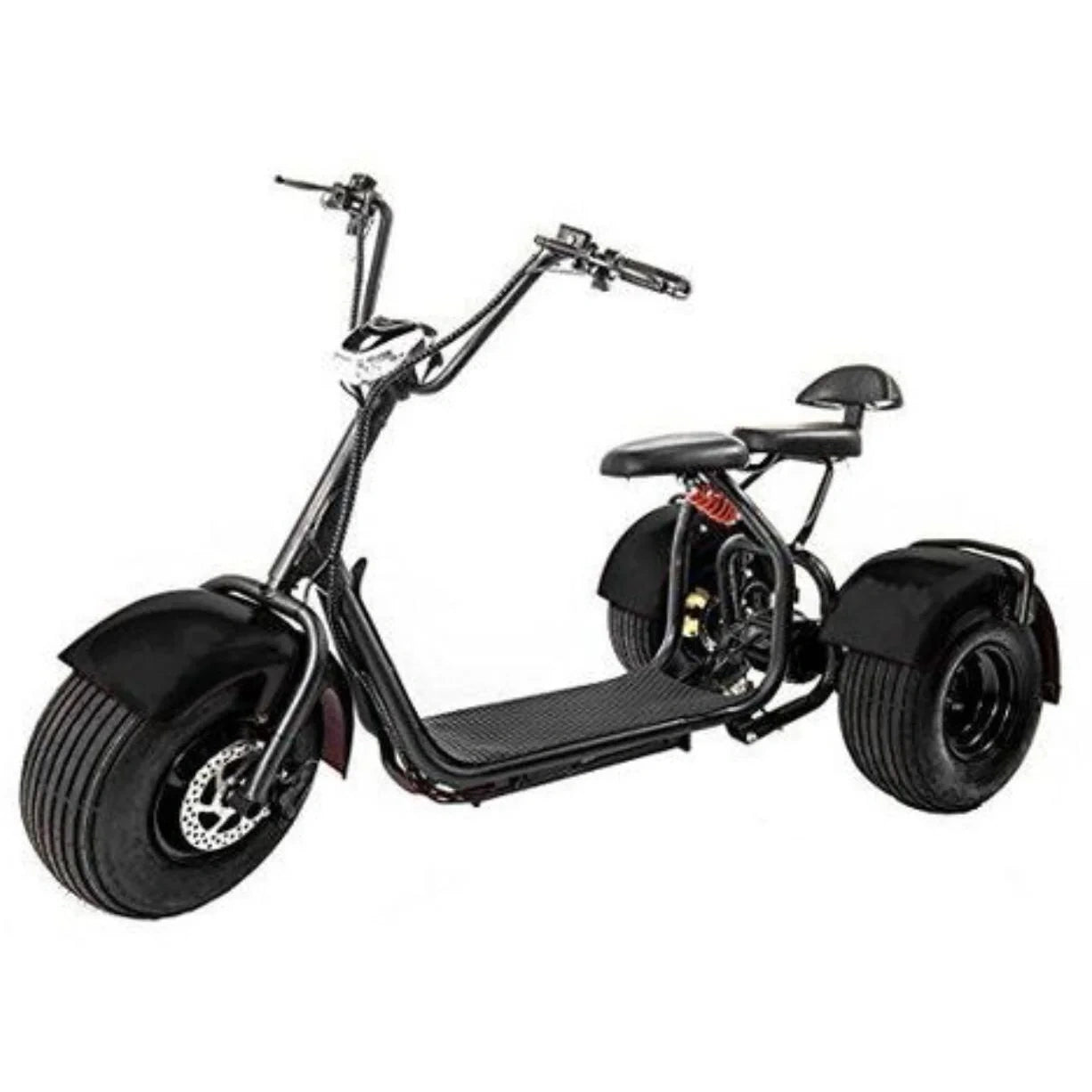 Black three-wheeled scooter on a white background