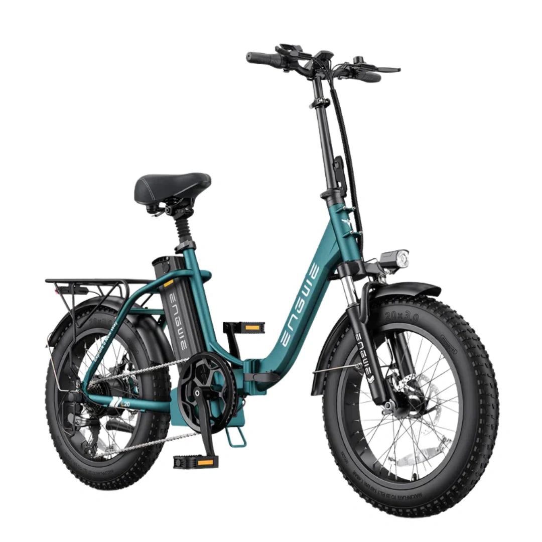Teal electric bike on a white background