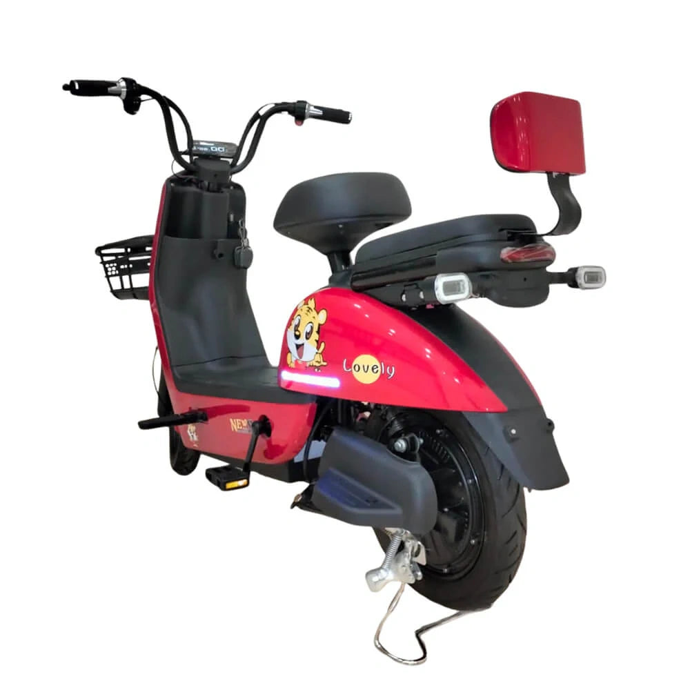 Red scooter with black seat on a white background